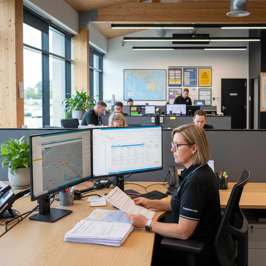 transport compliance manager reviewing fatigue records NSW logistics