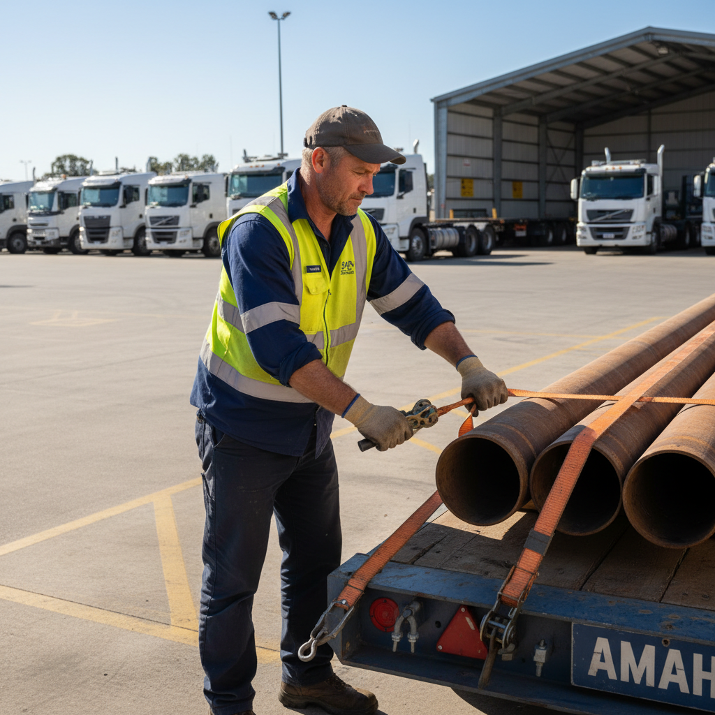 truck driver performing load restraint inspection pre-trip SLP training