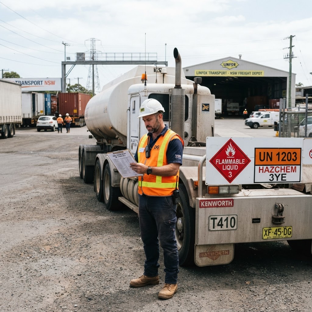 Truck driver completing a pre-trip checklist inspection including EIP compliance in NSW