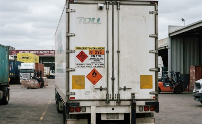Emergency Information Panel mounted on a dangerous goods truck in NSW