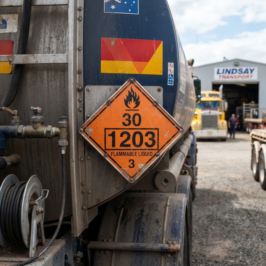 Close-up of hazchem code and hazard diamond on a dangerous goods emergency information panel