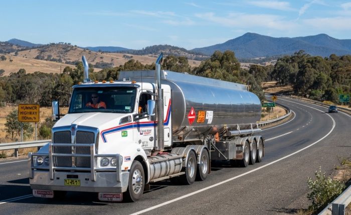 Class 3 dangerous goods fuel tanker on NSW highway carrying flammable liquids