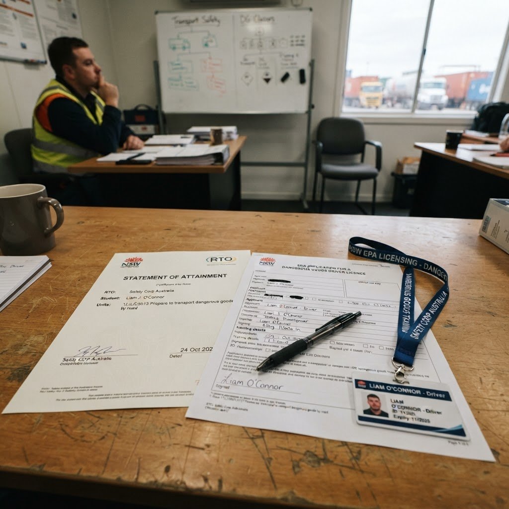 Dangerous goods placarding exercise during practical assessment NSW