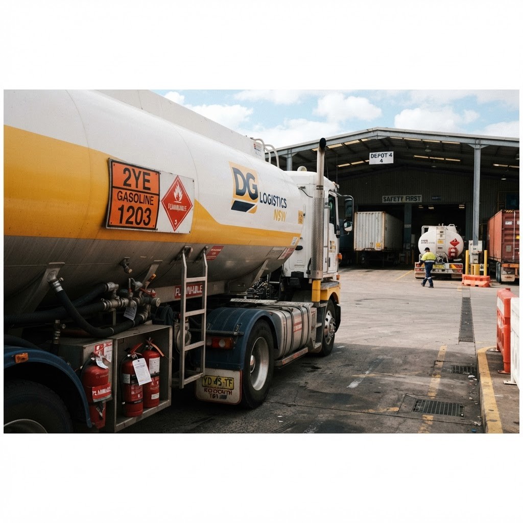 Orange hazchem placard with emergency action code displayed on dangerous goods truck NSW