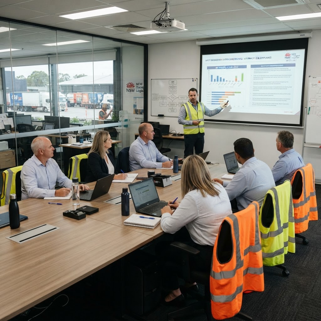 Chain of Responsibility management training Transport managers in CoR training session reviewing safety management systems NSW