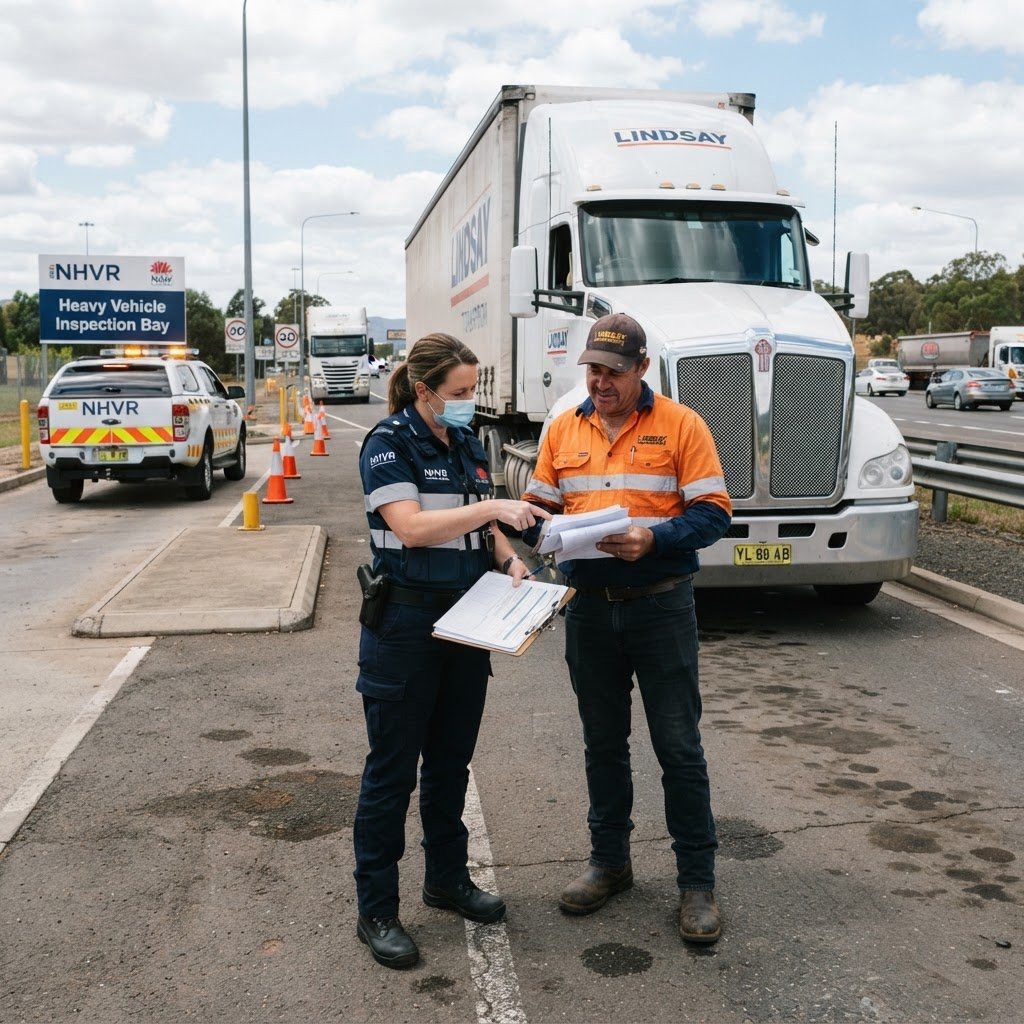 Truck driver work diary open on dashboard showing fatigue management hours log