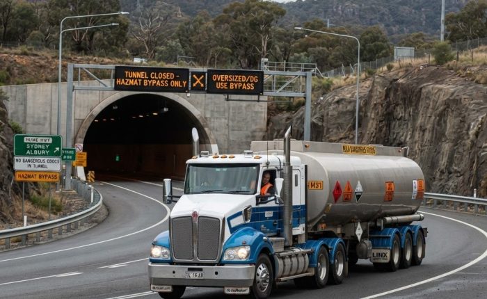 Dangerous goods route planning NSW truck on highway avoiding tunnel
