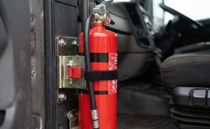 fire extinguisher mounted in truck cabin DG emergency equipment NSW