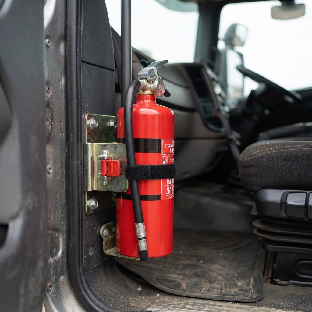 fire extinguisher mounted in truck cabin DG emergency equipment NSW