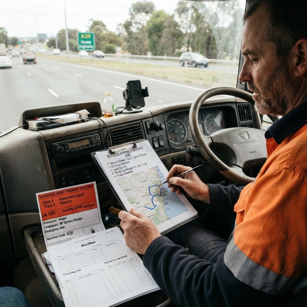 Dangerous goods route planning checklist with map NSW