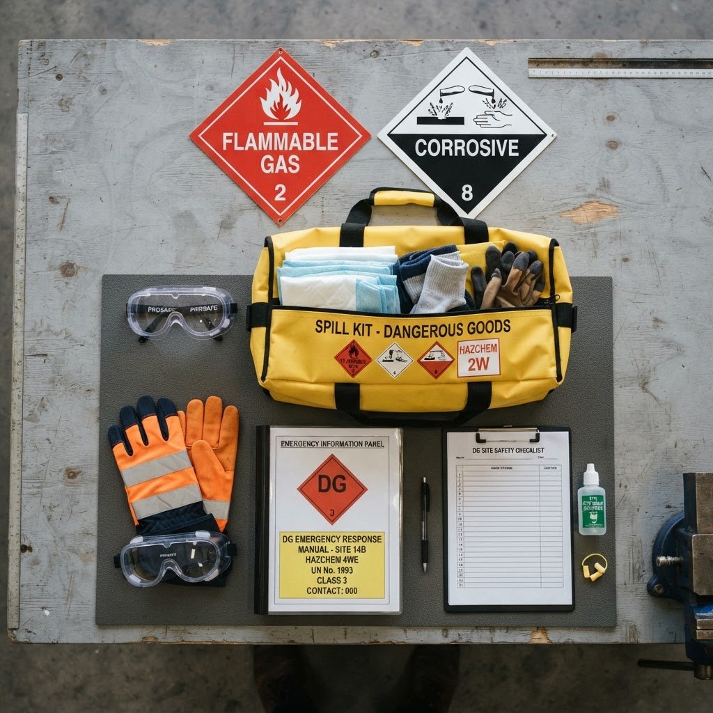 Dangerous goods safety equipment including placards spill kit and PPE NSW