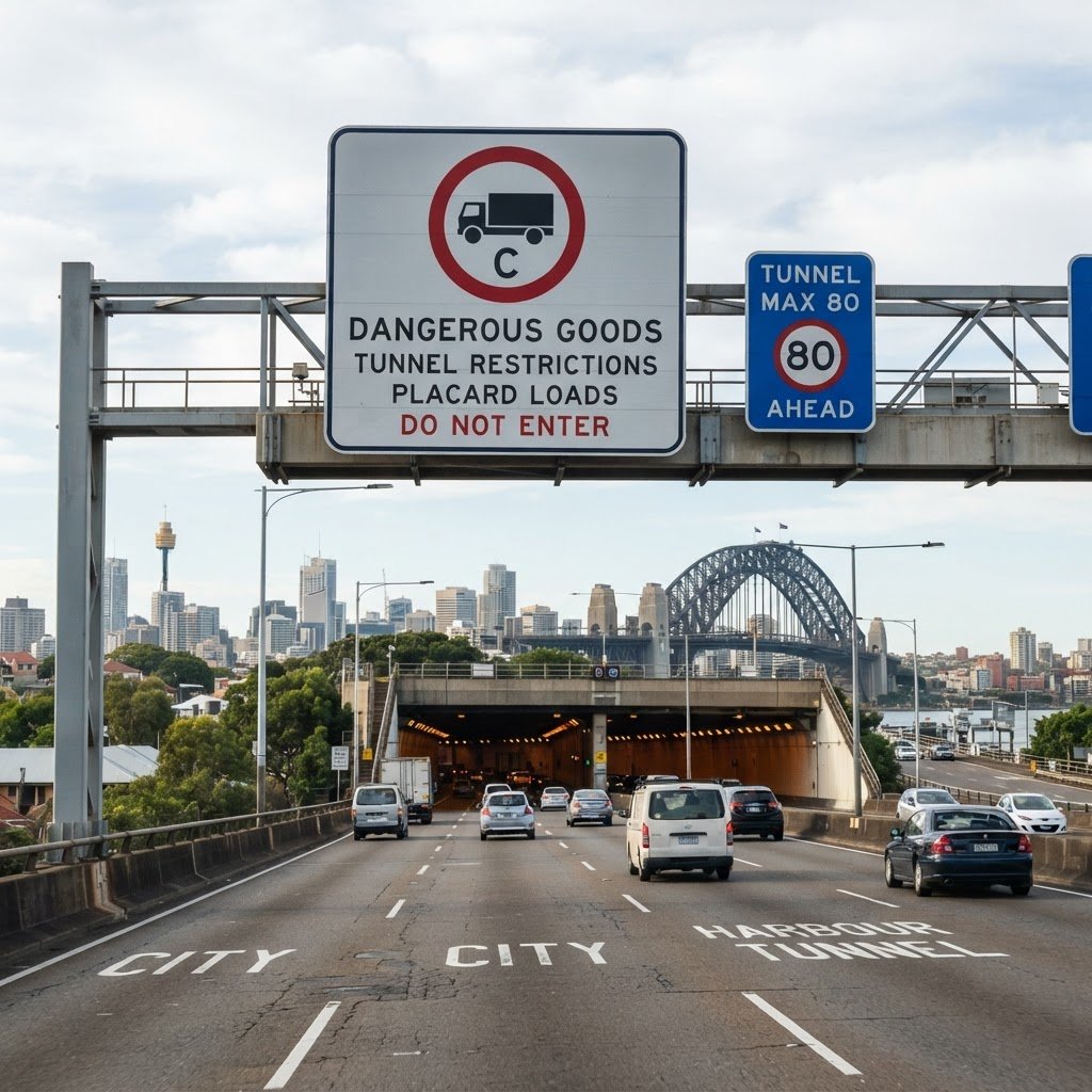 DG tunnel restriction sign Sydney motorway NSW